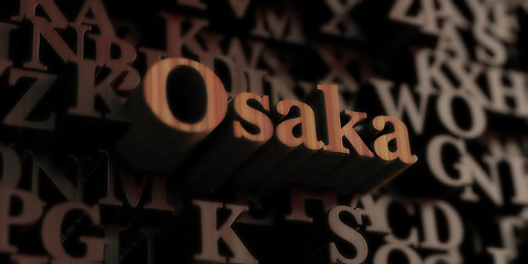 Osaka - Wooden 3D rendered letters/message.  Can be used for an online banner ad or a print postcard.
