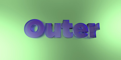 Outer - colorful glass text on vibrant background - 3D rendered royalty free stock image.