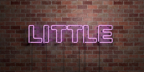 Fototapeta na wymiar LITTLE - fluorescent Neon tube Sign on brickwork - Front view - 3D rendered royalty free stock picture. Can be used for online banner ads and direct mailers..
