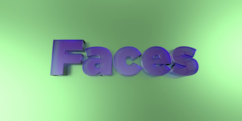 Faces - colorful glass text on vibrant background - 3D rendered royalty free stock image.
