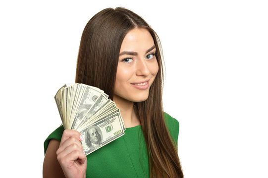 Woman in dress with money