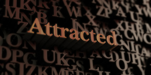 Attracted - Wooden 3D rendered letters/message.  Can be used for an online banner ad or a print postcard.