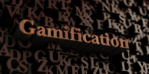 gamification - Wooden 3D rendered letters/message.  Can be used for an online banner ad or a print postcard.