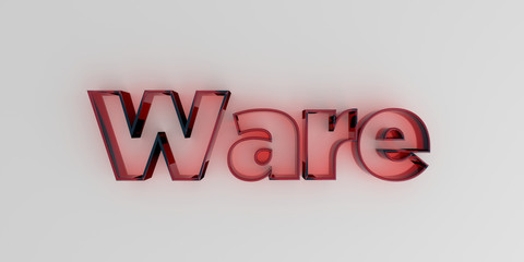 Ware - Red glass text on white background - 3D rendered royalty free stock image.