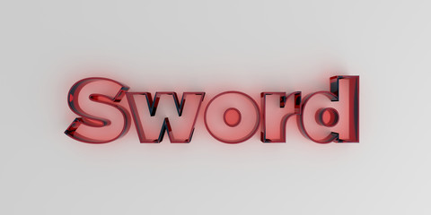 Sword - Red glass text on white background - 3D rendered royalty free stock image.
