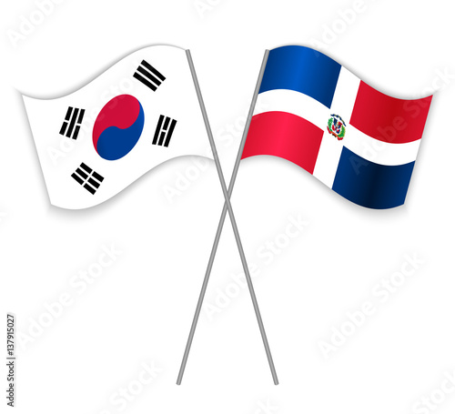 south-korea-and-dominican-republic-two-flags-textile-cloth-3d-rendering