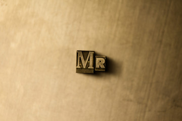 MR - close-up of grungy vintage typeset word on metal backdrop. Royalty free stock illustration.  Can be used for online banner ads and direct mail.