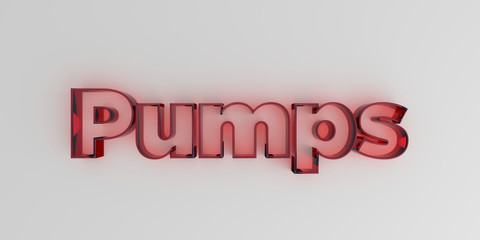 Pumps - Red glass text on white background - 3D rendered royalty free stock image.