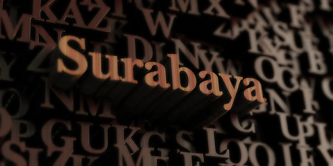 Surabaya - Wooden 3D rendered letters/message.  Can be used for an online banner ad or a print postcard.
