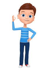 Happy guy isolated on white background showing okay. Illustrations 3d rendering.
