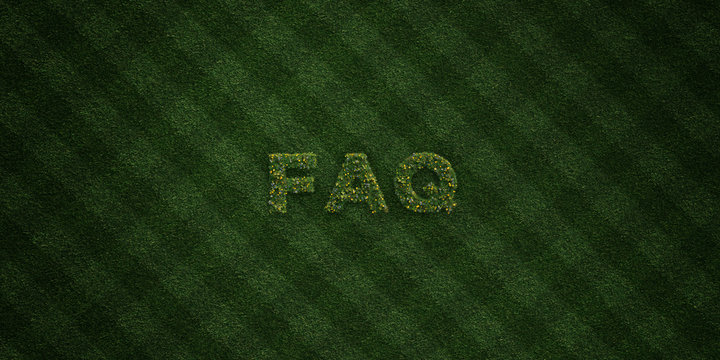 FAQ - fresh Grass letters with flowers and dandelions - 3D rendered royalty free stock image. Can be used for online banner ads and direct mailers..