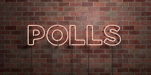 Fototapeta premium POLLS - fluorescent Neon tube Sign on brickwork - Front view - 3D rendered royalty free stock picture. Can be used for online banner ads and direct mailers..