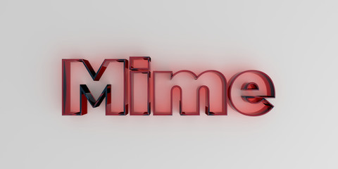Mime - Red glass text on white background - 3D rendered royalty free stock image.
