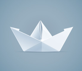 Paper origami ship. Handmade toy