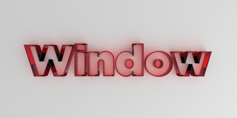 Window - Red glass text on white background - 3D rendered royalty free stock image.