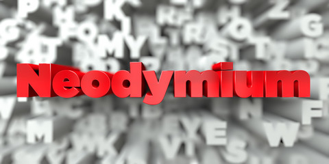 Neodymium -  Red text on typography background - 3D rendered royalty free stock image. This image can be used for an online website banner ad or a print postcard.