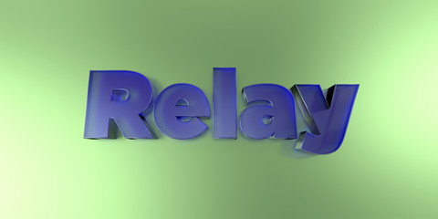Relay - colorful glass text on vibrant background - 3D rendered royalty free stock image.