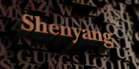 Shenyang - Wooden 3D rendered letters/message.  Can be used for an online banner ad or a print postcard.