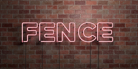 Obraz premium FENCE - fluorescent Neon tube Sign on brickwork - Front view - 3D rendered royalty free stock picture. Can be used for online banner ads and direct mailers..