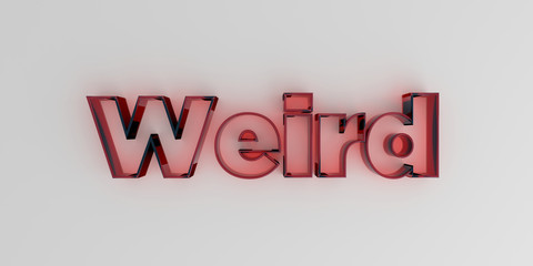 Weird - Red glass text on white background - 3D rendered royalty free stock image.