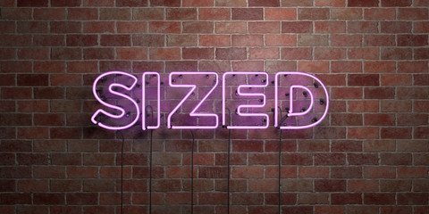 SIZED - fluorescent Neon tube Sign on brickwork - Front view - 3D rendered royalty free stock picture. Can be used for online banner ads and direct mailers..