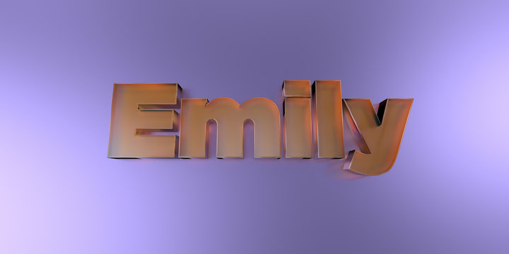Emily - colorful glass text on vibrant background - 3D rendered royalty free stock image.