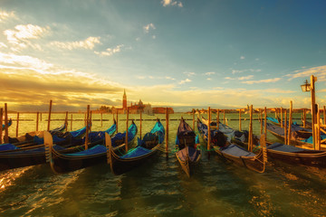 Fototapeta na wymiar Gondolas near St.Mark square (Piazza San Marco) in Venice. Italy.