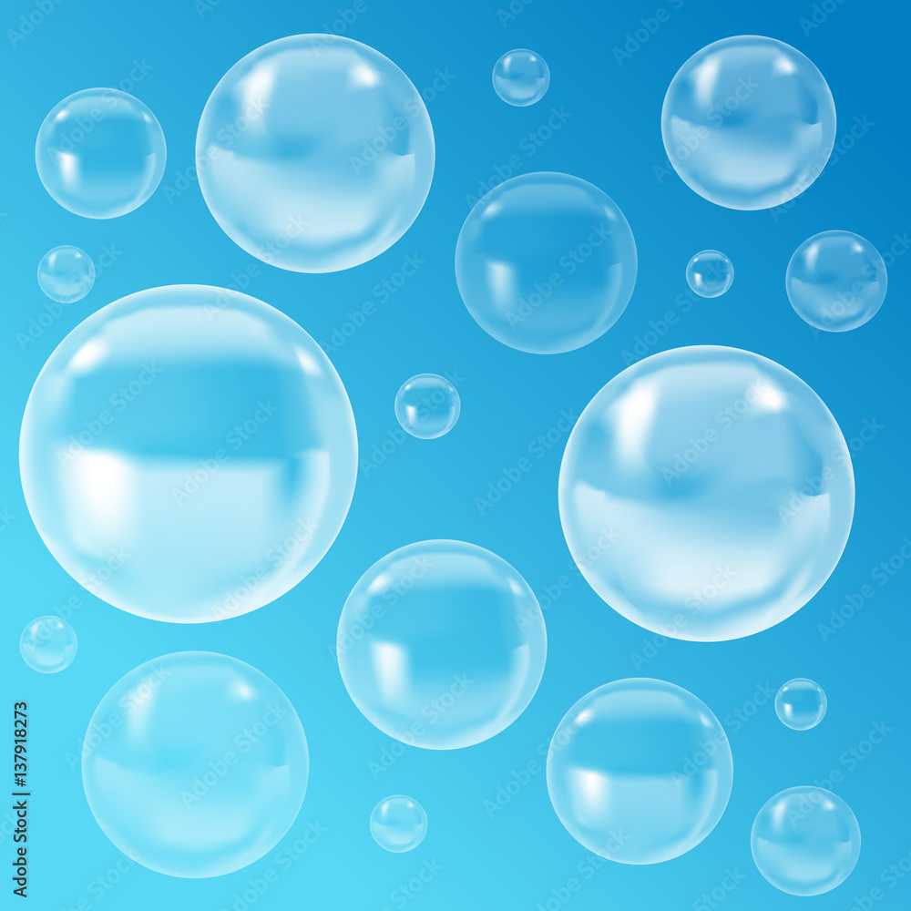 Poster transparent bubbles with reflection. vector