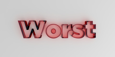 Worst - Red glass text on white background - 3D rendered royalty free stock image.