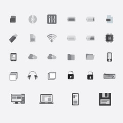 technology icons set black&white