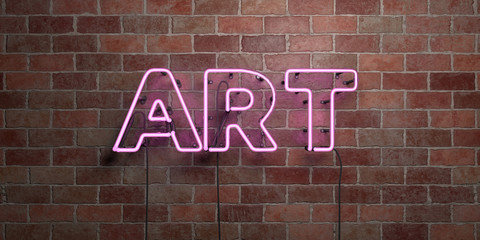 Obraz premium ART - fluorescent Neon tube Sign on brickwork - Front view - 3D rendered royalty free stock picture. Can be used for online banner ads and direct mailers..