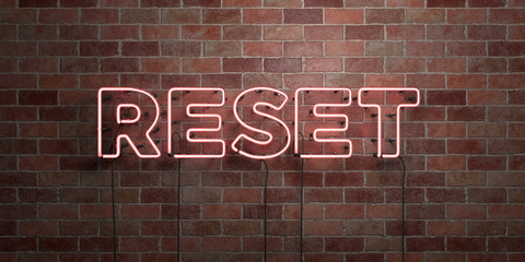 RESET - fluorescent Neon tube Sign on brickwork - Front view - 3D rendered royalty free stock picture. Can be used for online banner ads and direct mailers.. - obrazy, fototapety, plakaty