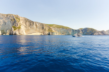 Fototapeta na wymiar Cruise ship swimming around zakynthos island, Greece