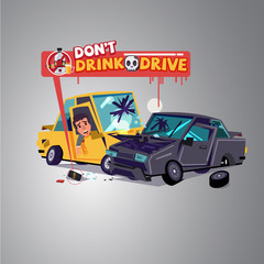 Car crash with alcohol can.  Don't Drink and drive concept - vector