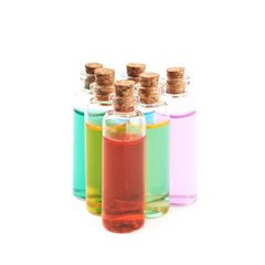 Set of tiny vial bottles isolated