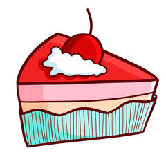Funny and cute red pink cake with cherry on it's top - vector.