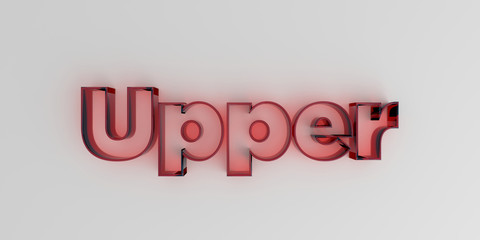 Upper - Red glass text on white background - 3D rendered royalty free stock image.