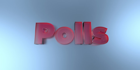 Polls - colorful glass text on vibrant background - 3D rendered royalty free stock image.