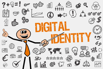 Digital Identity / Mann mit Symbole