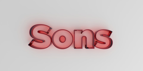 Sons - Red glass text on white background - 3D rendered royalty free stock image.