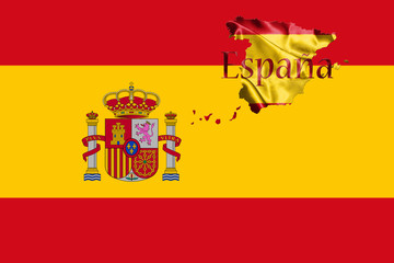 Spanish National Flag and Map With Country Name Written On It 3D illustration