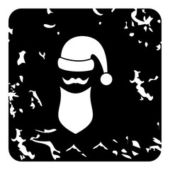 Hat with pompom and long beard of Santa Claus icon