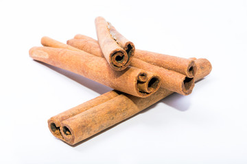 Cinnamon sticks. Spices on a white background. Seasonings.
