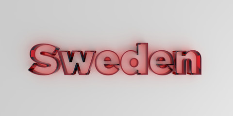 Sweden - Red glass text on white background - 3D rendered royalty free stock image.