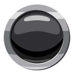 Round black button icon, cartoon style