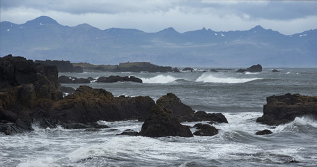 Fototapeta na wymiar Mountains and Seashore of the Atlantic Ocean, Iceland.