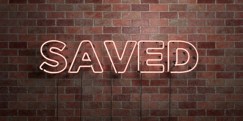 SAVED - fluorescent Neon tube Sign on brickwork - Front view - 3D rendered royalty free stock picture. Can be used for online banner ads and direct mailers..