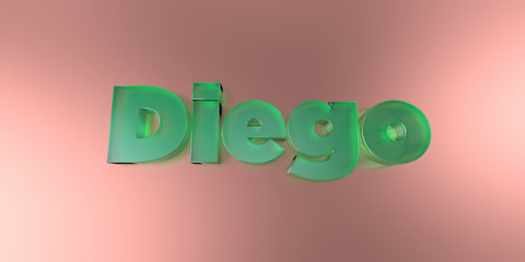 Diego - colorful glass text on vibrant background - 3D rendered royalty free stock image.