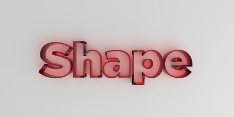 Shape - Red glass text on white background - 3D rendered royalty free stock image.