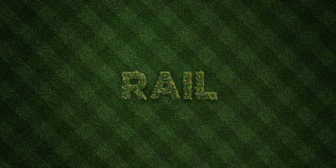RAIL - fresh Grass letters with flowers and dandelions - 3D rendered royalty free stock image. Can be used for online banner ads and direct mailers..